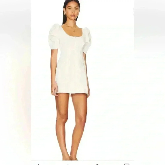 NWT FREE PEOPLE CHEYENNE DENIM MINI DRESS IN IVORY - Picture 2 of 11